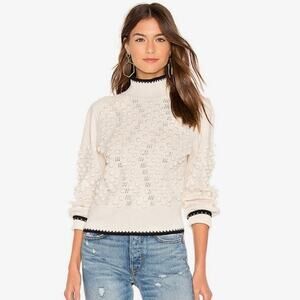 BCBG Max Azria, Turtleneck Pullover Pom Pom Sweater, Merino Wool Blend, Size XXS